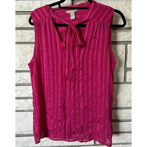 Banana Republic Women's Sheer Blouse Bright Pink Sleeveless Size Large